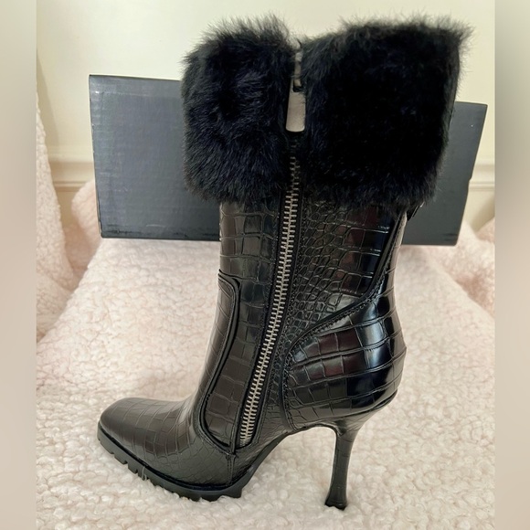 NIB Dolls Kill Current Mood Call The Shots Vegan Croc-Embossed Heeled Boots Blk - Picture 9 of 15
